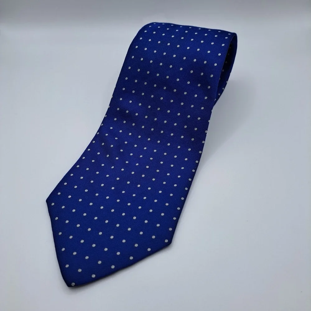 Lauren Ralph Lauren Navy Blue Polka Dot Patterned Silk Tie 57x4 Made In USA